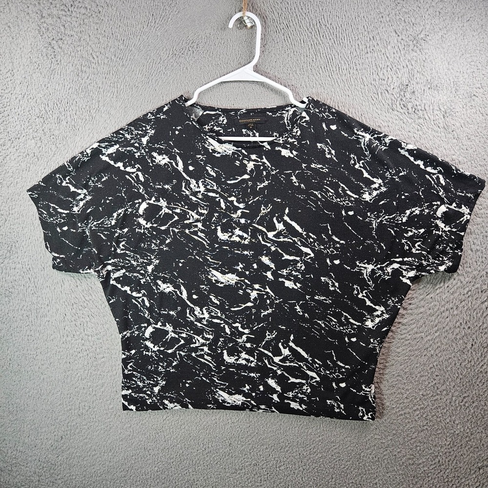 Donna Karen Sleepwear Top Women Medium Abstract Print Stretch Black White